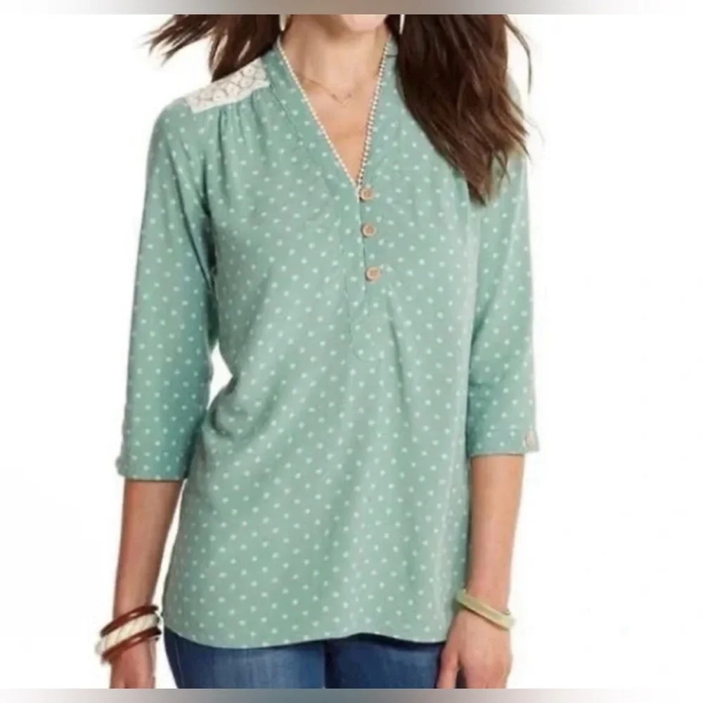 Matilda Jane Enticing Green And White Polka Dot Top Size XS